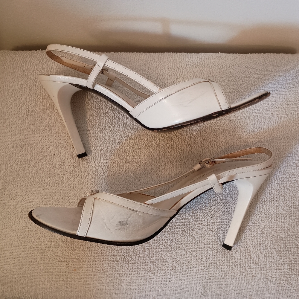 Elegant White Via Spiga Italian Italy Slingback Heels Stilettos 9 1/2 M - Picture 6 of 13